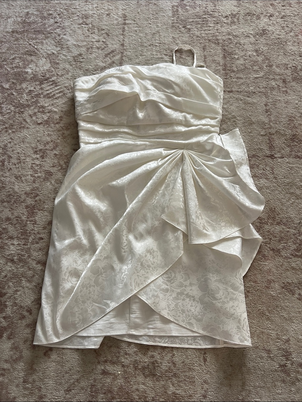 Ronny Kobo Collection White Strapless Jacquard Draped Cocktail Dress